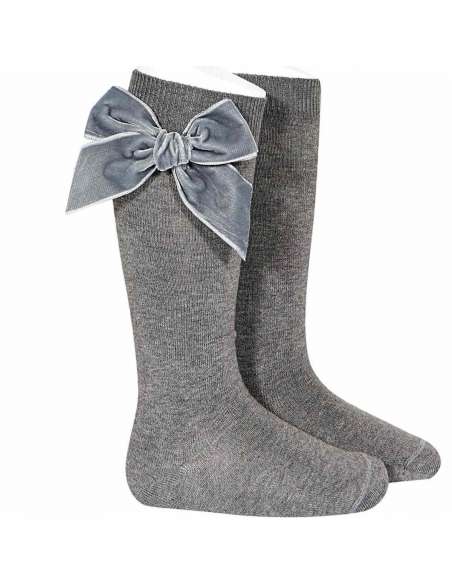 24892 230 GRIS CLARO CALCETINES ALTOS PUNTO LISO CON LAZO DE TERCIOPELO MARCA CONDOR