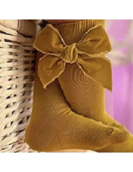 24892 629 MOSTAZA SIDE VELVET BOW KNEE HIGH SOCKS BRAND CONDOR