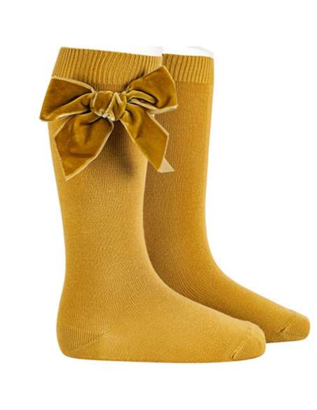 24892 629 MOSTAZA SIDE VELVET BOW KNEE HIGH SOCKS BRAND CONDOR