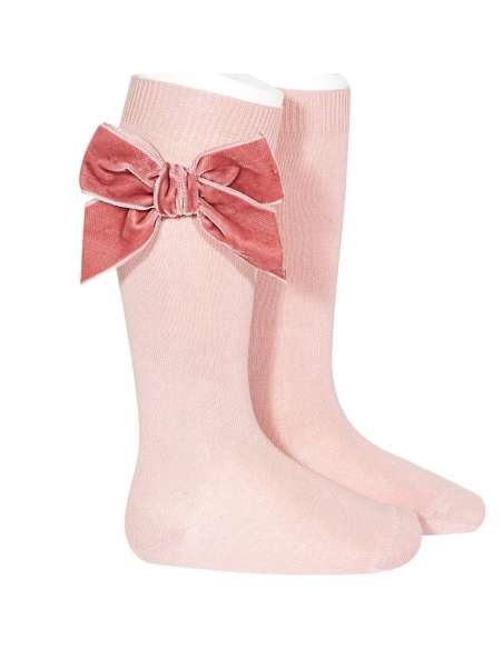 24892 526 ROSA PALO CALCETINES ALTOS PUNTO LISO CON LAZO DE TERCIOPELO MARCA CONDOR