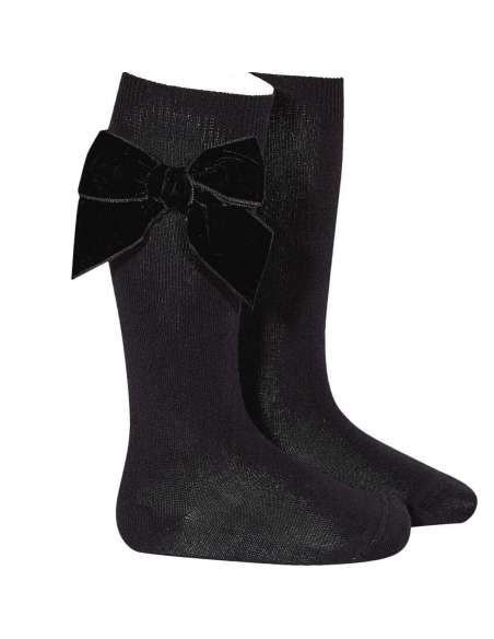 24892 900 NEGRO CALCETINES ALTOS PUNTO LISO CON LAZO DE TERCIOPELO MARCA CONDOR