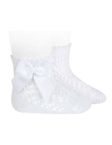 25194 200 WHITE SHORT SOCKS IN PERLE OPENWORK WITH BOW BRAND CONDOR
