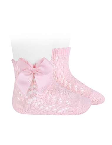 25194 500 PINK  SHORT SOCKS IN PERLE OPENWORK WITH BOW BRAND CONDOR