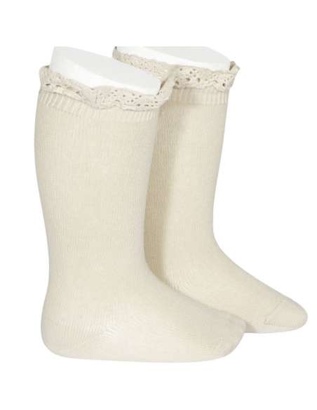 24092 LINO CALCETIN ALTO PÙNTO  CON PUNTILLA  MARCA CONDOR