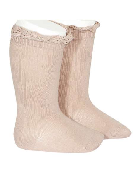 24092 544  ROSA EMPOLVADO HIGH KNIT SOCKS  WITH LACE BRAND CONDOR
