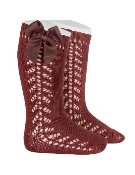 25992 572 BORGOÑA CALCETINES ALTOS CALADO LATERAL CON LAZO GROSGRAIN  MARCA CONDOR