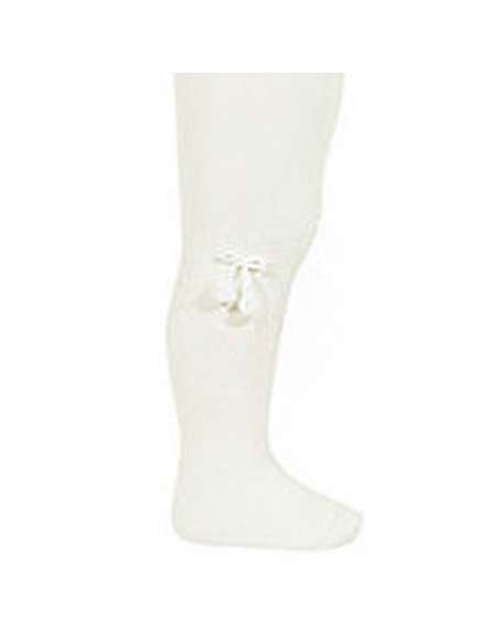 21921 WHITE  BABY COTTON TIGHTS WITH SMALL POMPOMS BRAND CONDOR