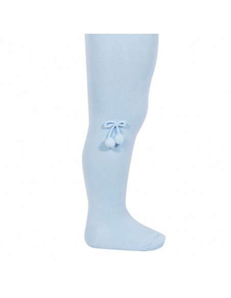 21921 CELESTE MEDIAS ALGODÓN BEBÉ CON PEQUEÑOS POMPONES MARCA CONDOR