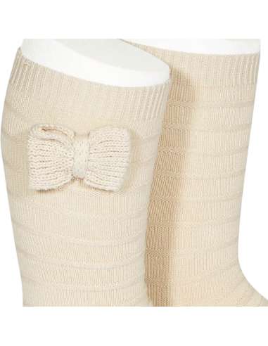 24972 304 LINO TEXTURED TALL SOCKS WITH BOW...