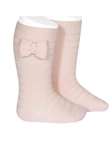 24972 500 PINK TEXTURED TALL SOCKS WITH BOW BRAND CONDOR