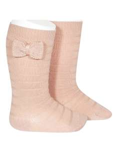 24972 544 ROSA EMPOLVADO TEXTURED TALL SOCKS WITH BOW...