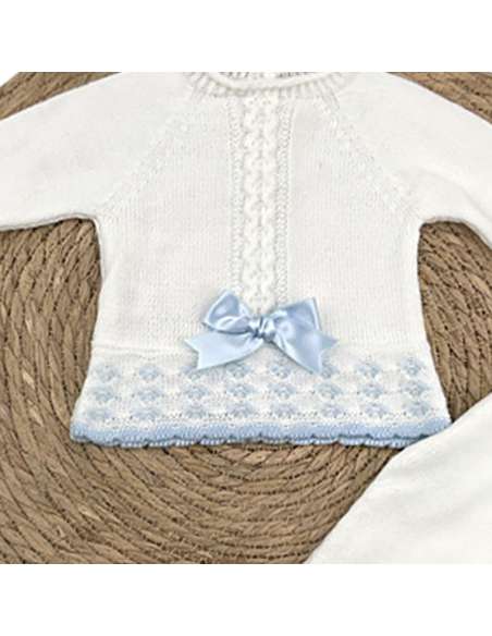 2913 BLANCO/CELESTE CONJUNTO LANA TRES PIEZAS MARCA LA CASITA DE PEPITO