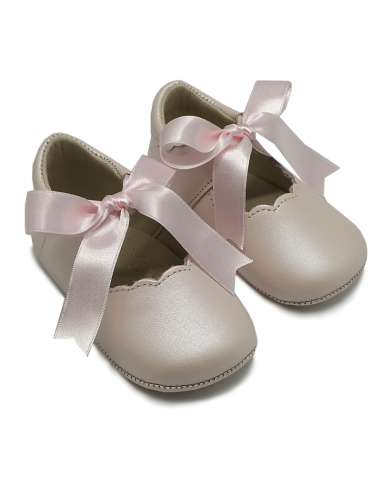 Merceditas en piel de bebé con lazo 3604 Rosa