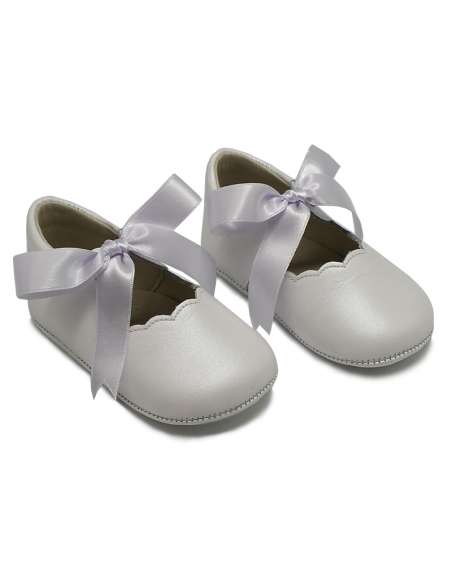 Merceditas en piel de bebé con lazo 3604 Blanco