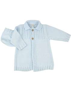 DF23040 BLUE  KNITTED COAT WITH BONNET BRAND DULCE DE FRESA