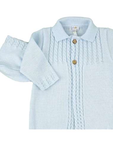 DF23040 BLUE  KNITTED COAT WITH BONNET BRAND...