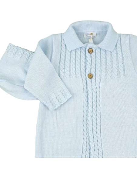 DF23040 BLUE  KNITTED COAT WITH BONNET BRAND DULCE DE FRESA