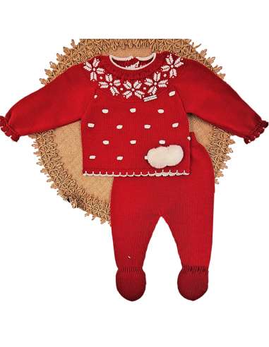 11100 RED/RAW WOOL BABY SET  THREE PIECES BRAND VISI