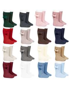 WARM COTTON RIB KNEE-HIGH SOCKS WITH POMPOMS CONDOR 30152
