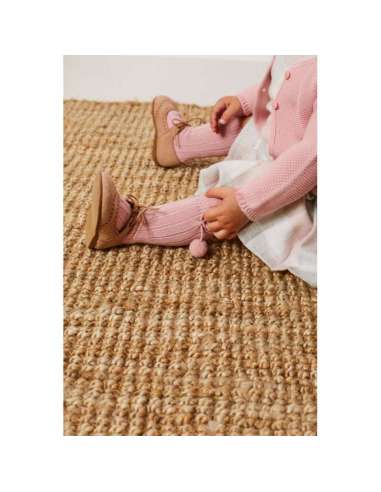 WARM COTTON RIB KNEE-HIGH SOCKS WITH POMPOMS...