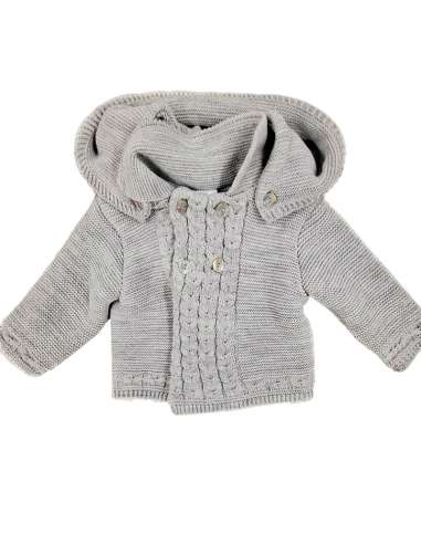 23260 GREY KNITTED COAT WITH HOOD BRAND GLORY