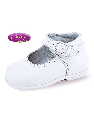 Baby Mary Janes in leather Aladino 7115 white