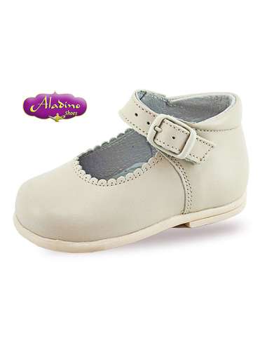 Baby Mary Janes in leather Aladino 7115 Beig