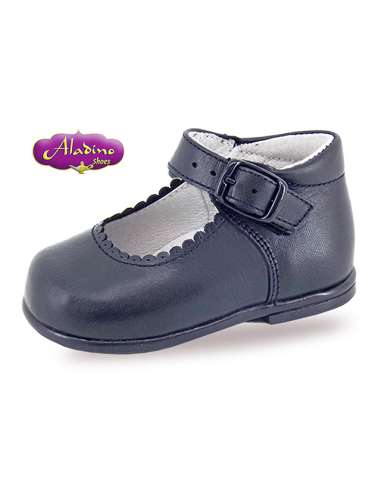 Baby Mary Janes in leather Aladino 7115 Navy