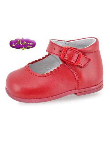 Baby Mary Janes in leather Aladino 7115 Red