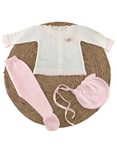 1029409 PINK WOOL BABY  SET  THREE PIECES BRAND FELICIA