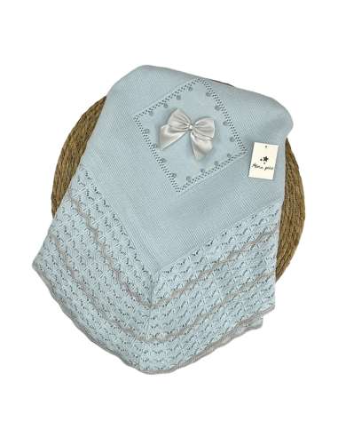 1105001 BLUE KNITTED BABY SHAWL  BRAND ALMA