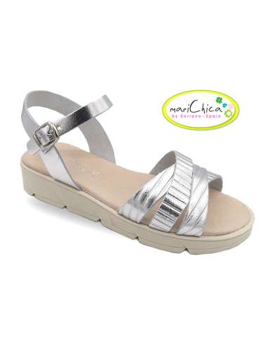 GIRLS SANDALS IN LEATHER 305 SILVER