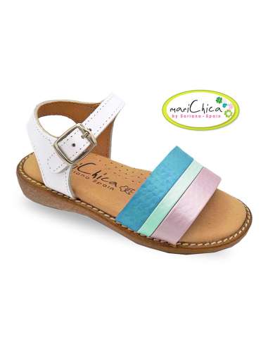 GIRLS SANDALS IN LEATHER COMBINED 404 BLUE
