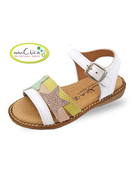 SANDALIA DE NIÑA EN PIEL COMBINADA 411B ROSA