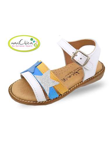 GIRLS SANDALS IN LEATHER COMBINED 411B BLUE