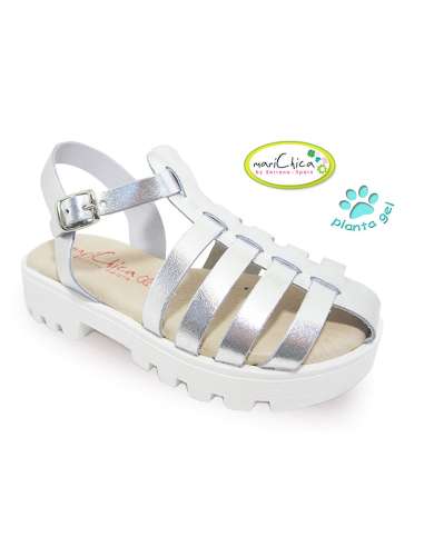 LEATHER SANDALS WITH GEL SOLE 495 SILVER