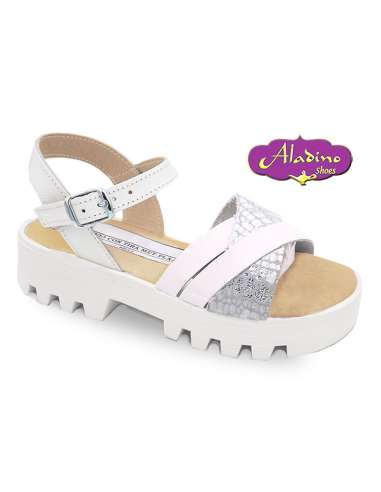 GIRLS SANDALS IN LEATHER ALADINO 2166 WHITE
