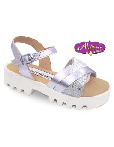 GIRLS SANDALS IN LEATHER ALADINO 2166 SILVER