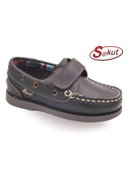 ZAPATO TIPO NAUTICO EN PIEL CON VELCRO A5230 MARRON
