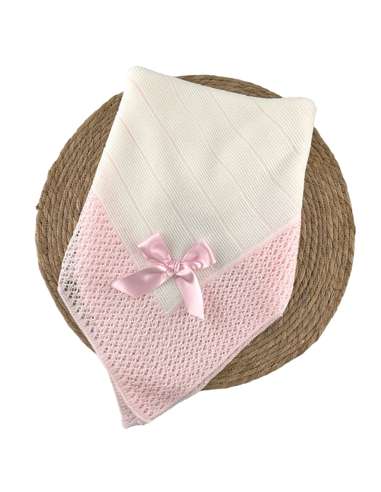 1009482 WHITE/PINK BABY SHAWL IN WOOL  BRAND ALMA