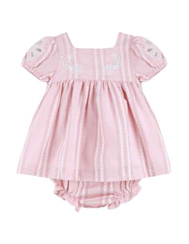 20002DF PINK EMBROIDERED DRESS WITH NAPPY COVER  BRAND DULCE DE FRESA