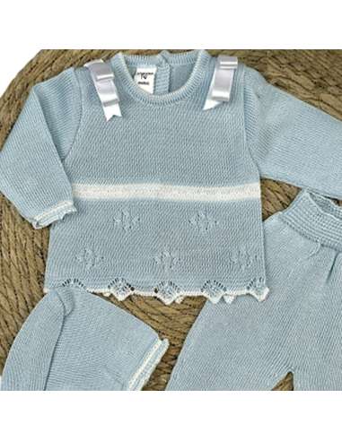 2812 CELESTE CONJUNTO LANA TRES PIEZAS MARCA...