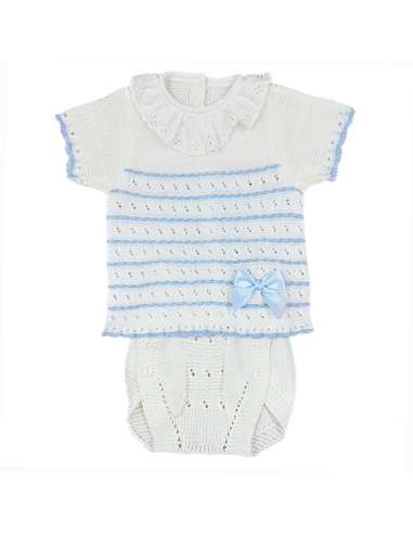 24125 WHITE/BLUE WOOL BABY SET  TWO  PIECES BRAND GLORY