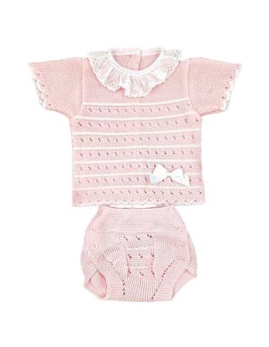 24125 PINK WOOL BABY SET  TWO  PIECES BRAND GLORY