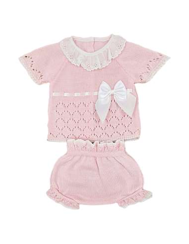 24126 PINK WOOL BABY SET  TWO  PIECES BRAND GLORY