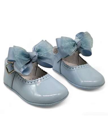 PRAM SHOES IN PATENT 712C WITH BOW CRISTAL BLUE