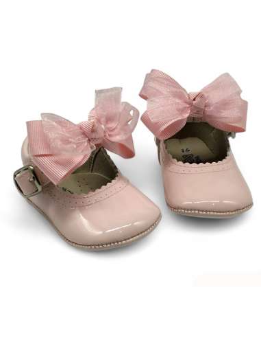 PRAM SHOES IN PATENT 712C WITH BOW CRISTAL PINK