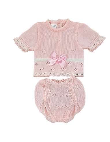 2815C PINK WOOL BABY SET  TWO  PIECES BRAND LA CASITA DE PEPITO