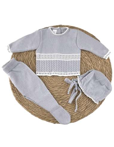 3111 CONJUNTO BEBE  LANA TRES PIEZAS GRIS MARCA ALMA