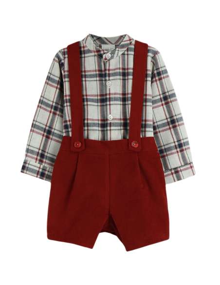 324353  OVERALL CON CAMISA DE CUADROS GRANATE Baby Ferr